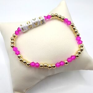 Gold Pleated Beaded Bracelet Love Letters Charm
